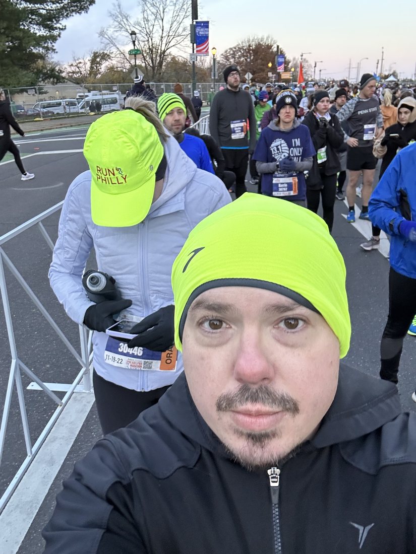 At the Philadelphia Marathon start line